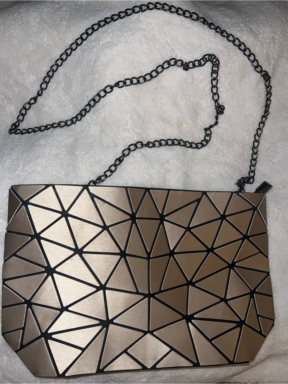 Geometric Metallic Bronze Crossbody Bag with Chain Strap Made in China